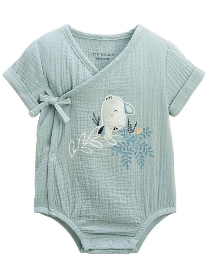 Body bloomer bébé manches courtes bleu ouverture croisée Kimi Bleu