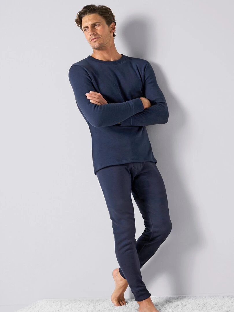 T shirt manches longues  molleton gratté Thermolactyl   Damart   Bleu marine