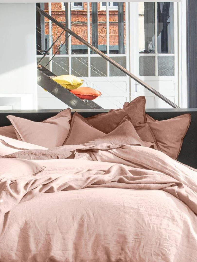 Housse de couette 100% Lin Lavé   Rose
