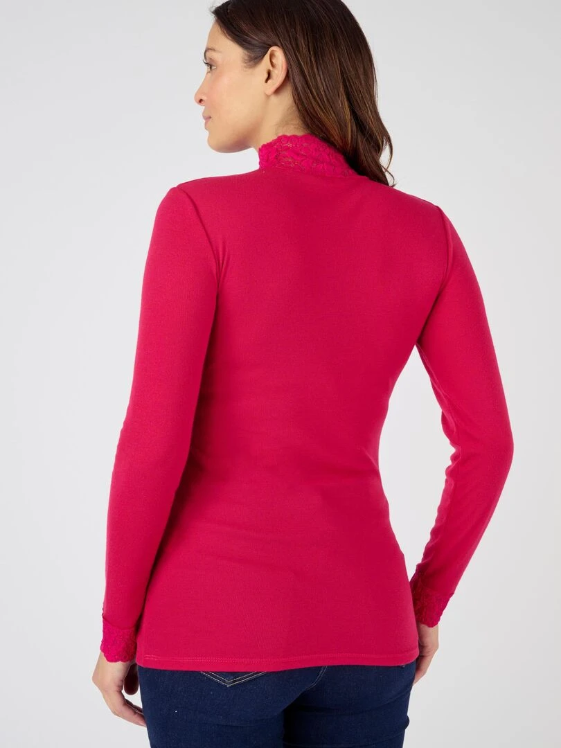 T shirt manches longues fine côte Thermolactyl   Damart   Rouge cerise