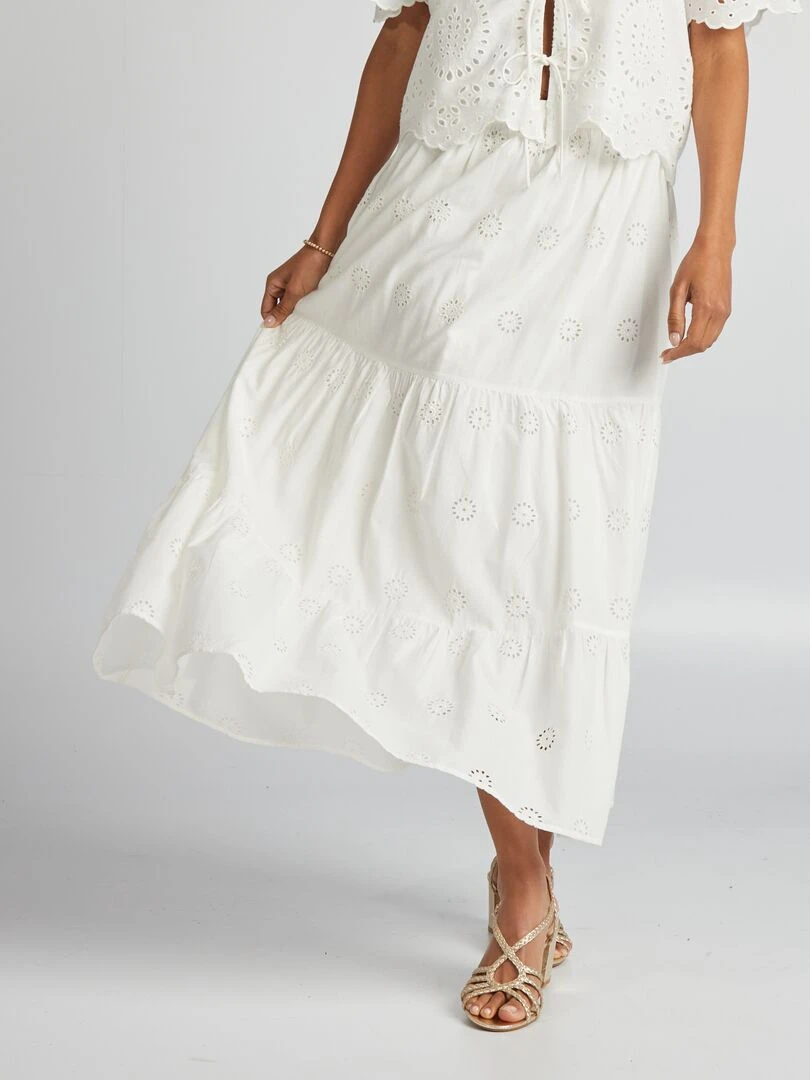 Jupe longue en broderie anglaise Blanc