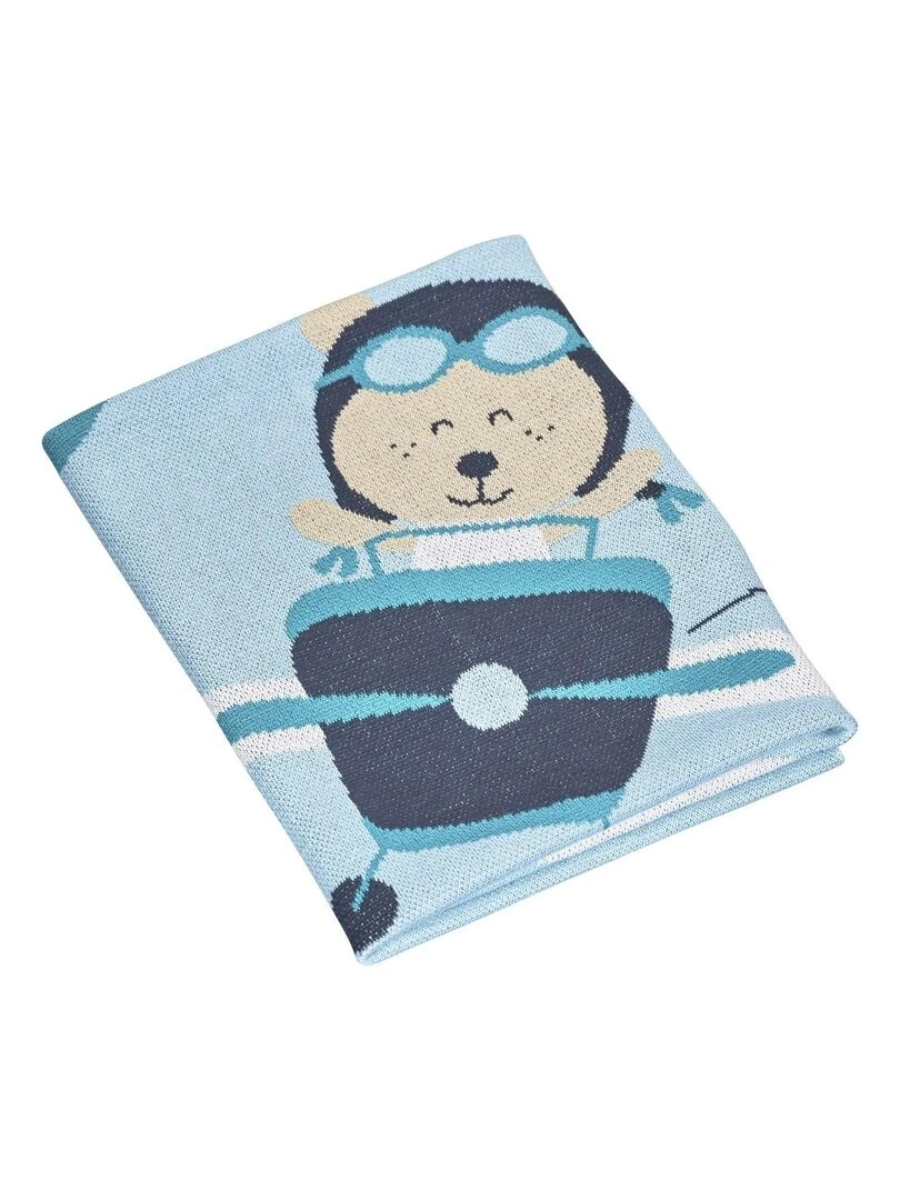 Couverture maille 100x80cm en coton bleu SAUTHON Bleu