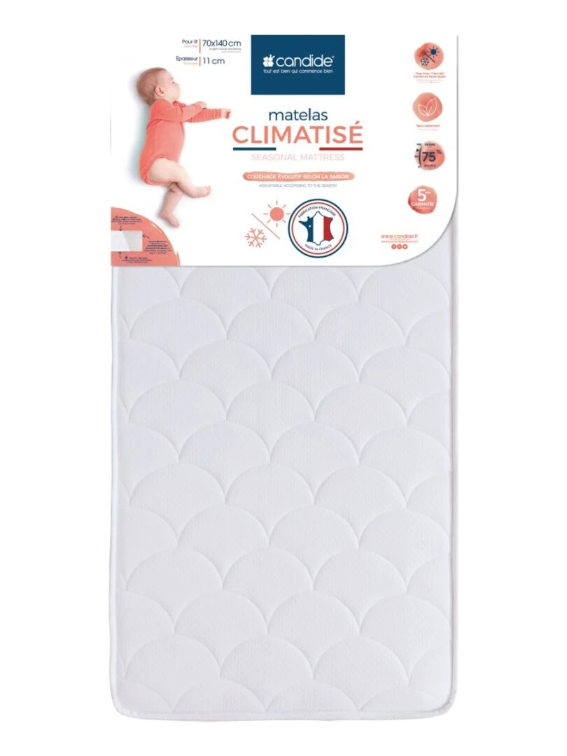 Matelas bébé Climatisé 2 faces 70 cm x 140 cm x 11 cm Blanc