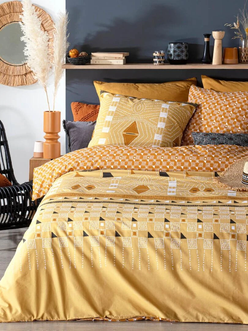 Parure de couette en percale au style ethnique Jaune