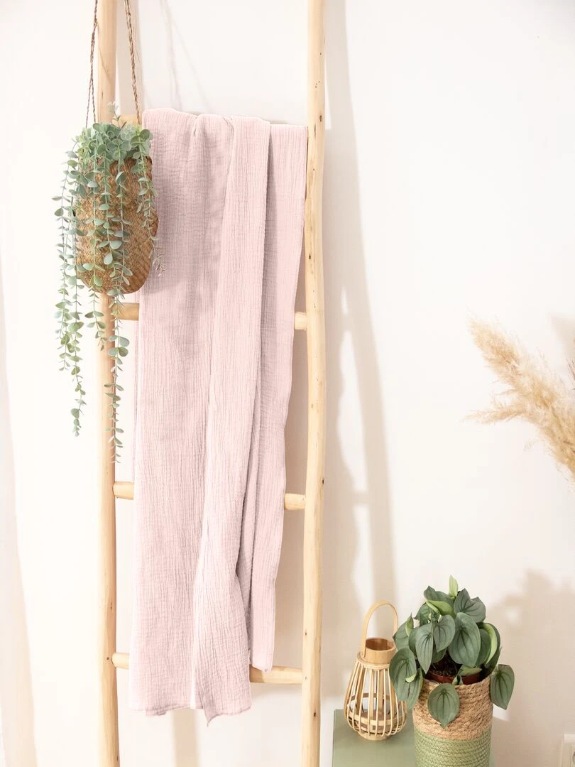 Couvre lit 1 personne en gaze de coton 130x160 rose