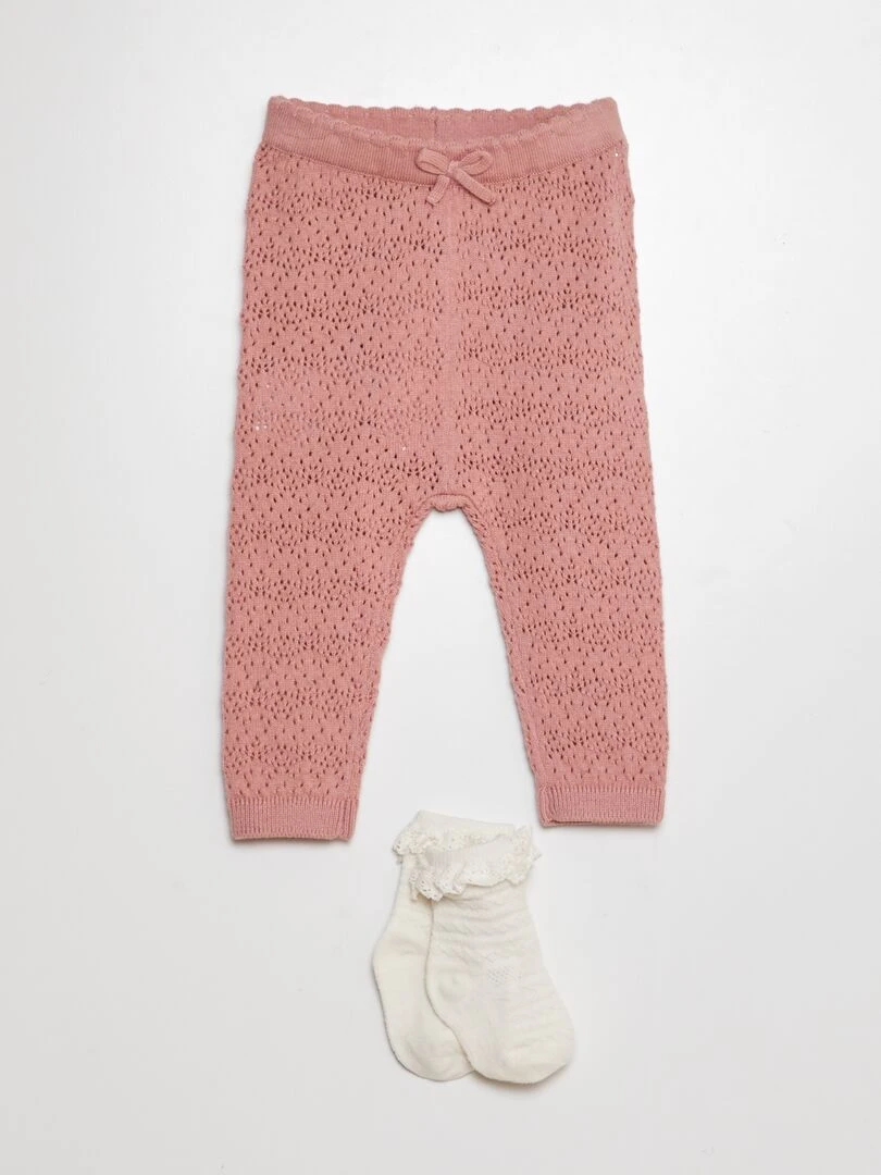 Legging en tricot + chaussettes à broderies Violet