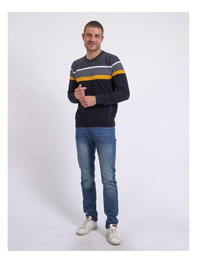 Pull fin col rond coton ARLO   Bleu marine