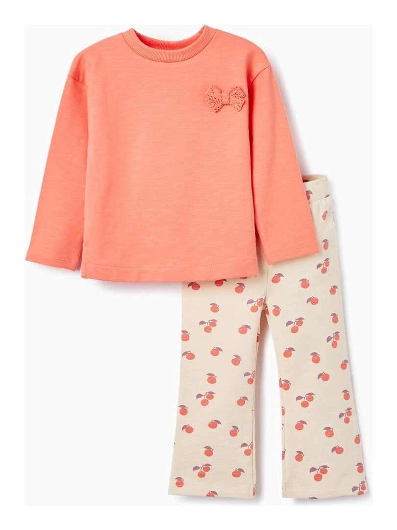 Sweat + Pantalon pour Bébé Fille 'Peaches' SICILIAN DAYS Blanc Orange clair
