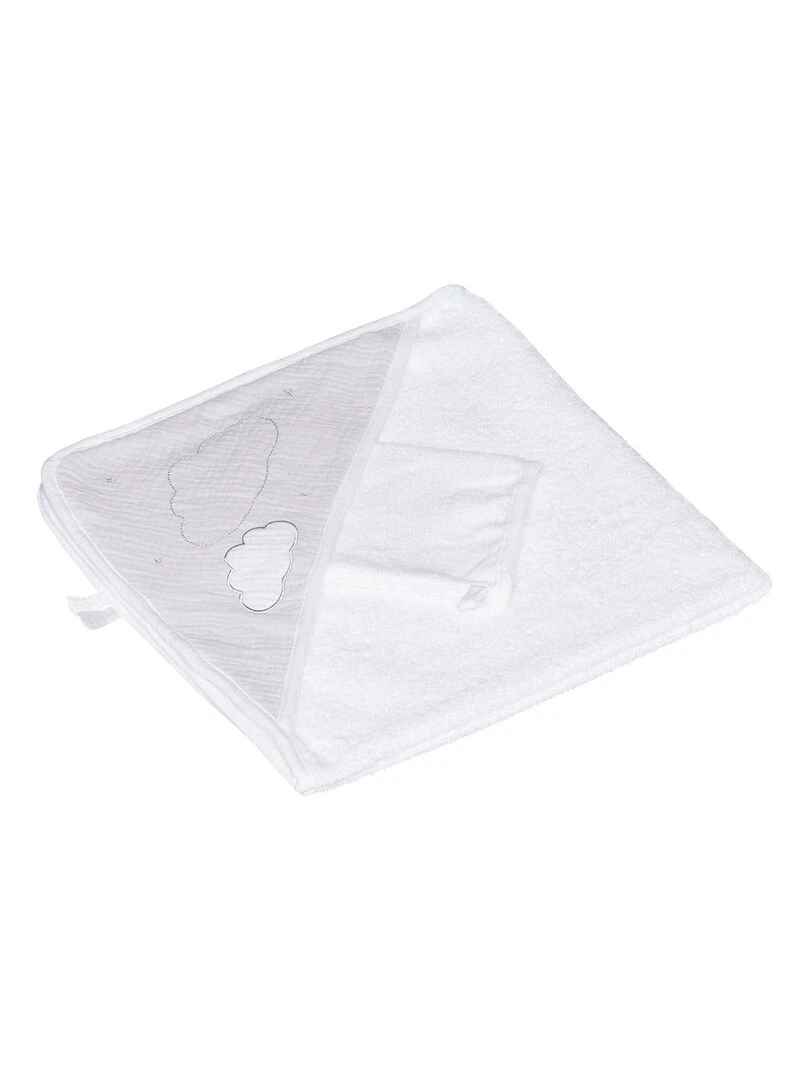Cape de bain et gant en coton SAUTHON Blanc Gris