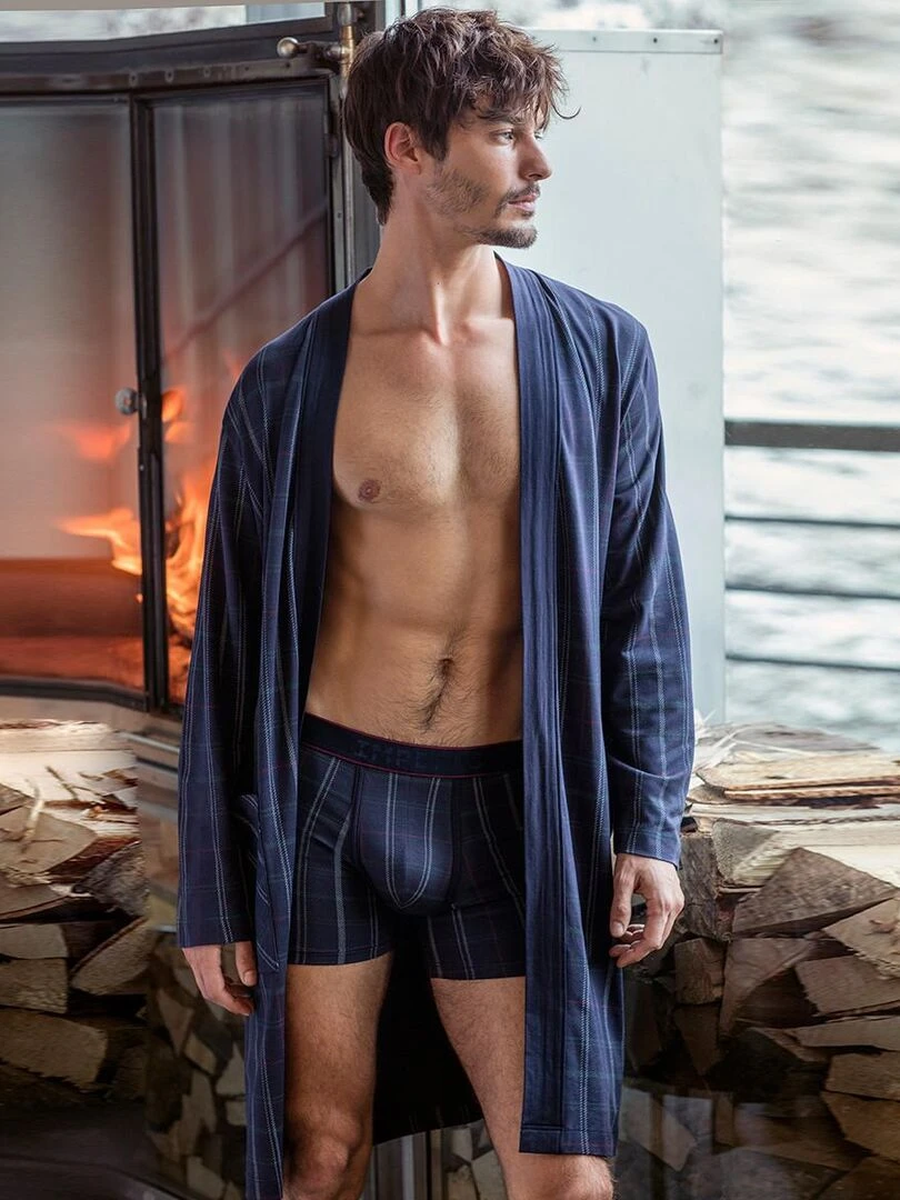 Boxer à carreaux en modal et coton Christmas   Bleu