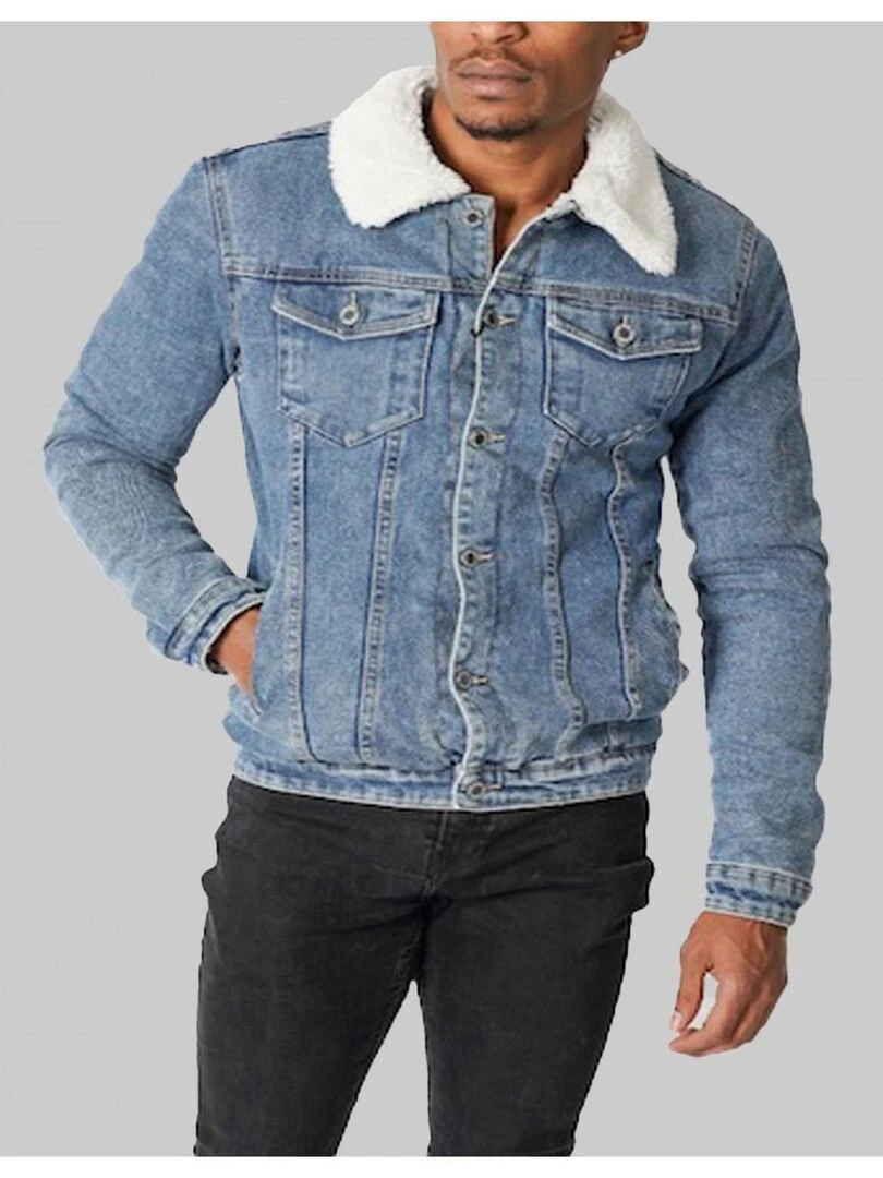 Veste jean sherpa Kebello Bleu ciel