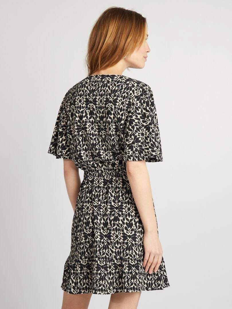 Robe courte imprimée à volant   Noir imprimé