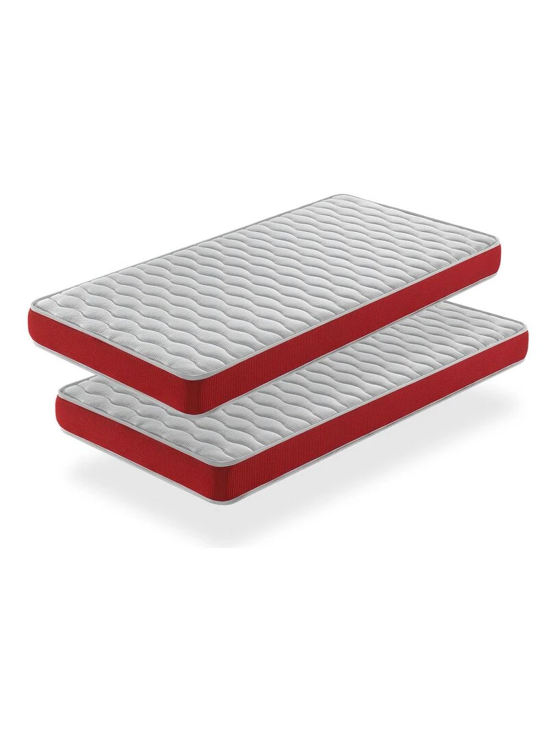 LOT X2 Matelas en mousse respirante VELVET Epaisseur 14 CM Ergonomique et adaptable Rouge