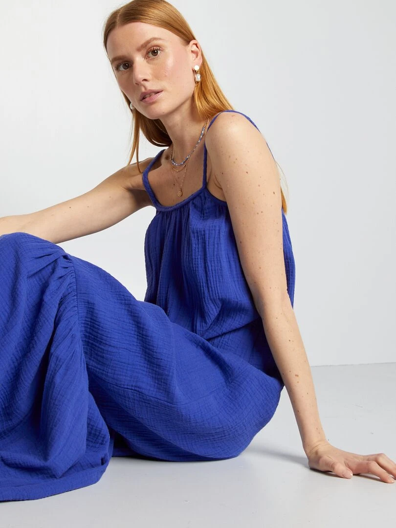 Robe longue à bretelles tressées   Bleu