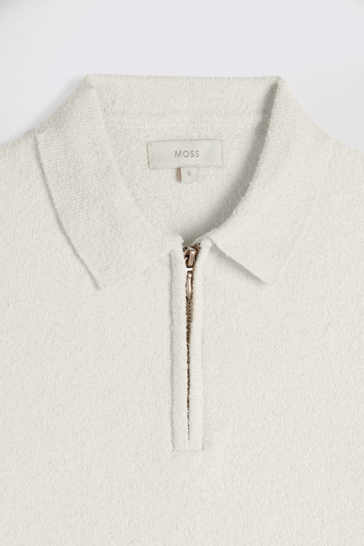 Ecru Bouclé Zip-Neck Polo Shirt   Buy Online at Moss