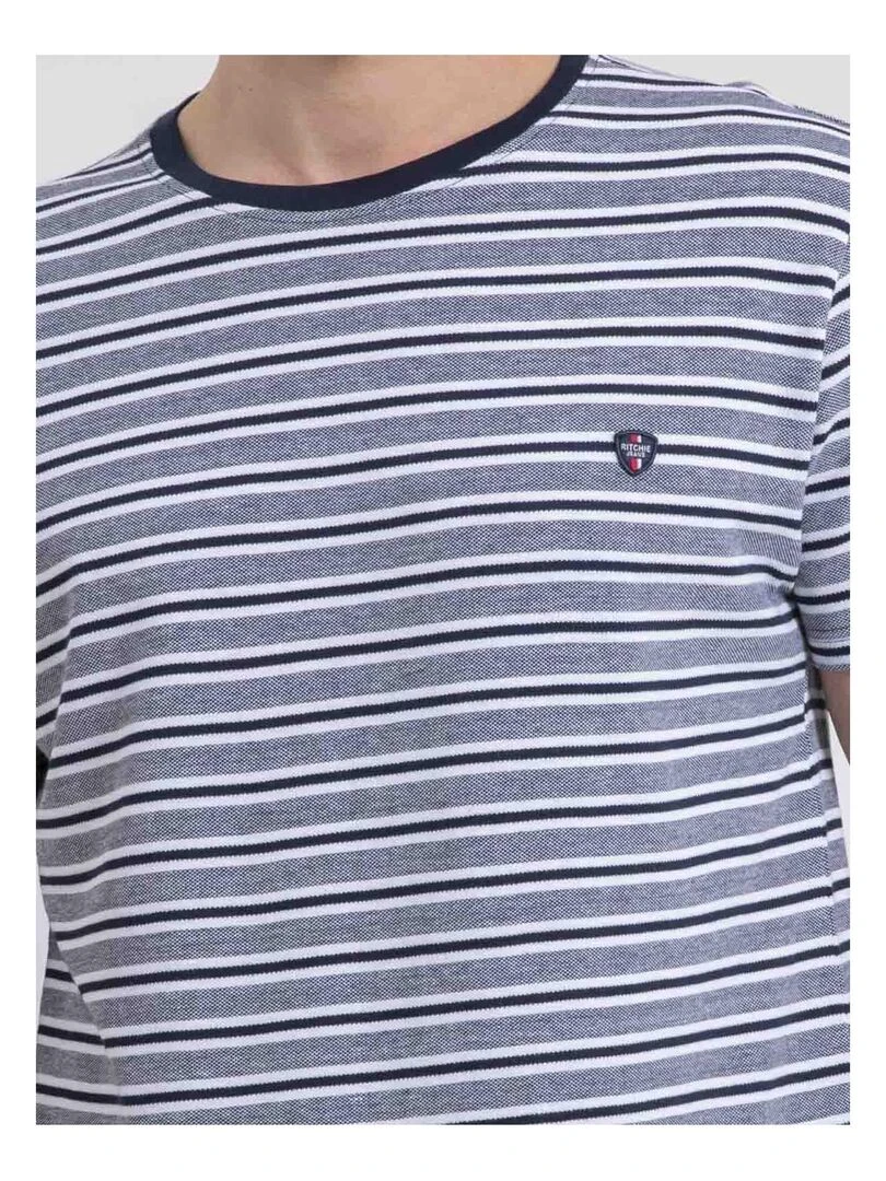 T shirt col rond rayures NELORENZO   Bleu marine