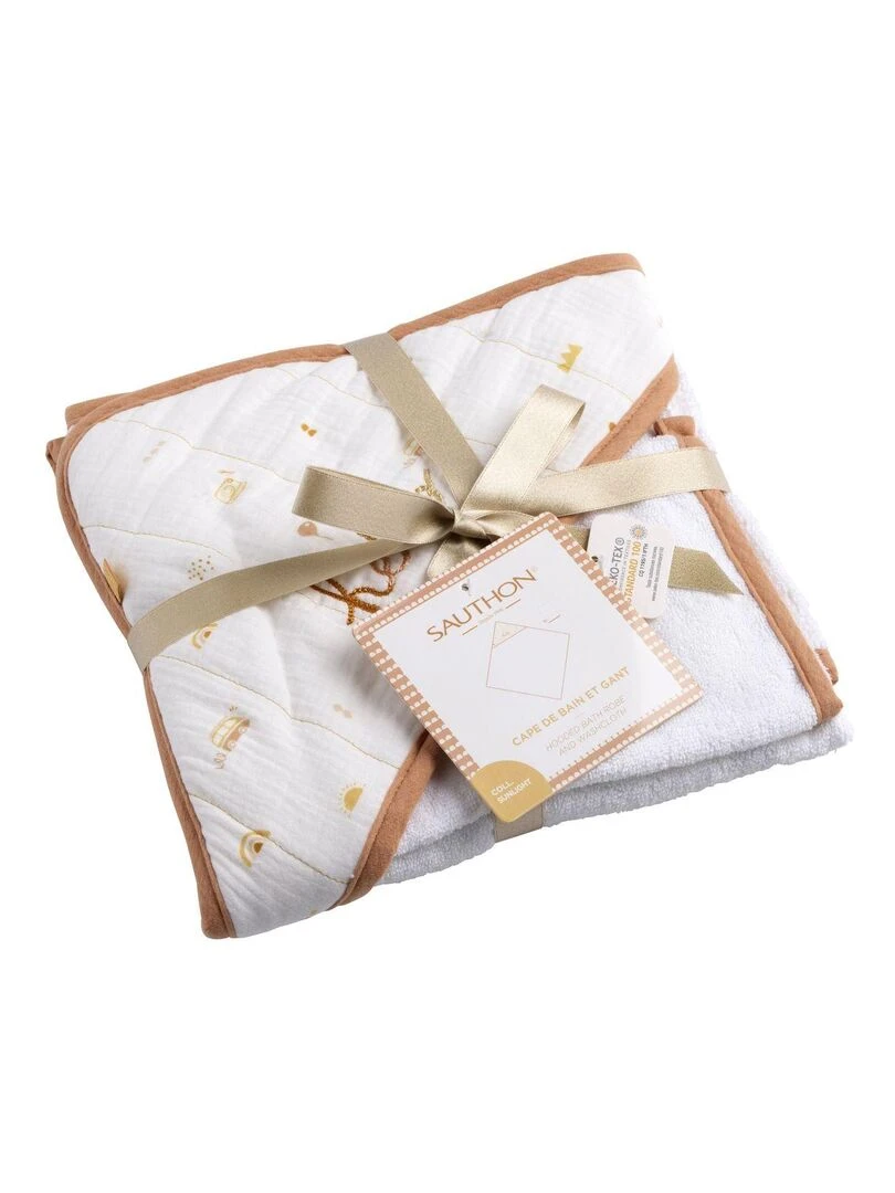 Cape de bain et gant en coton blanc SAUTHON Blanc