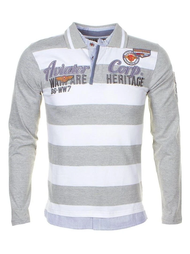 Polo manches longues garçon ECHAGOR HARRY KAYN Gris Blanc