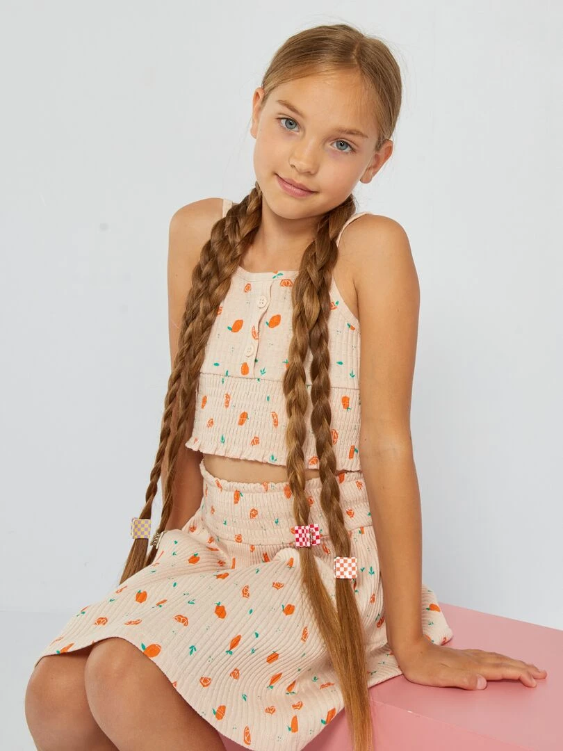 Jupe imprimée en maille pointelle   Beige