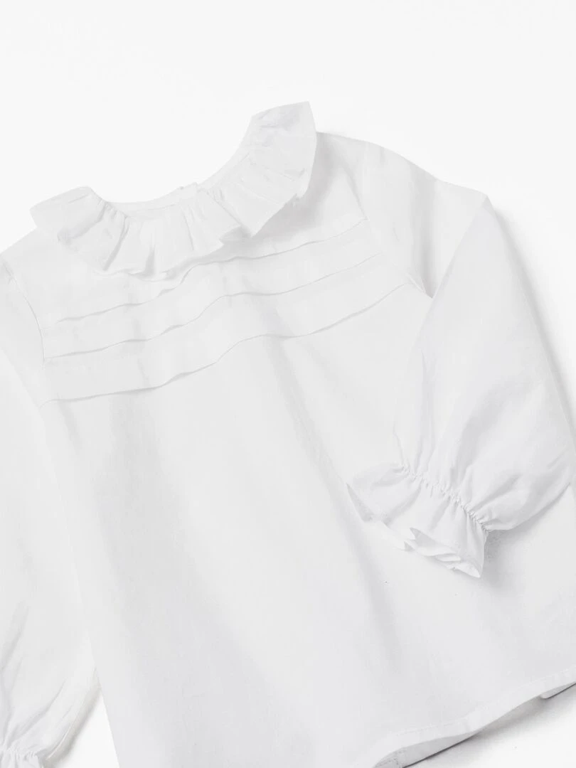 Chemisier en Coton avec Volants Bébé Fille 'B&S' manches longues NOËL   Blanc