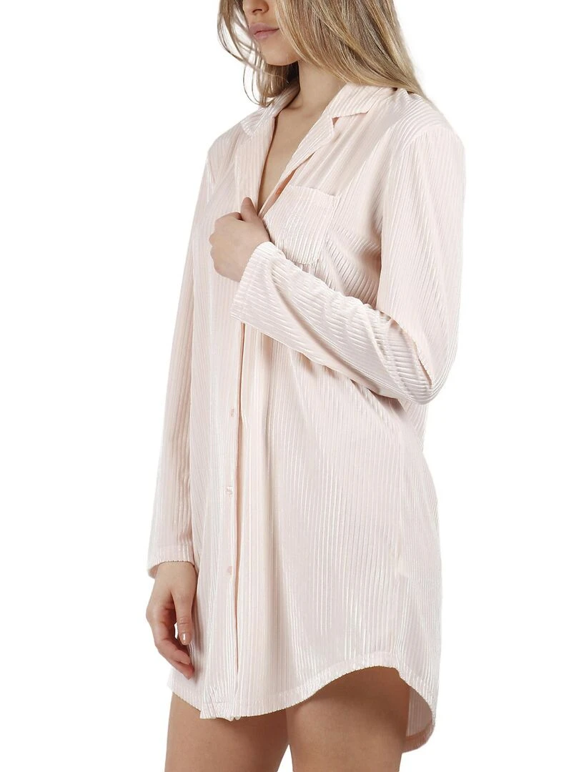 Chemise de nuit manches longues Elegant Stripes   Rose