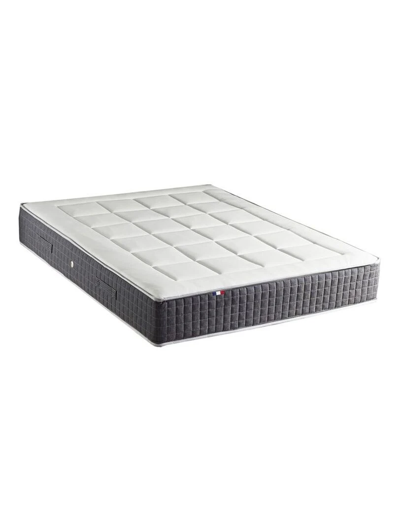 Matelas Ressort 7 zones + mémoire de forme KING STYLE H30 Fabriqué en France Blanc Bleu