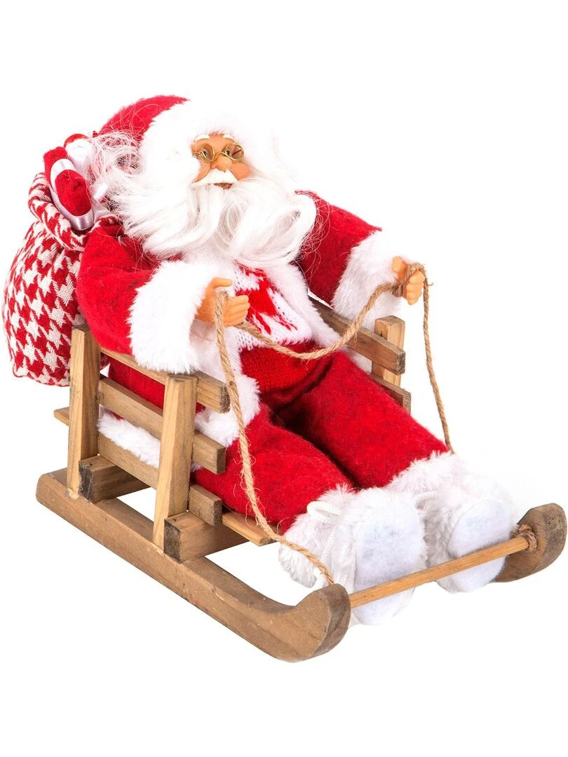 Décoration Père Noël rouge sur luge 30 cm Rouge