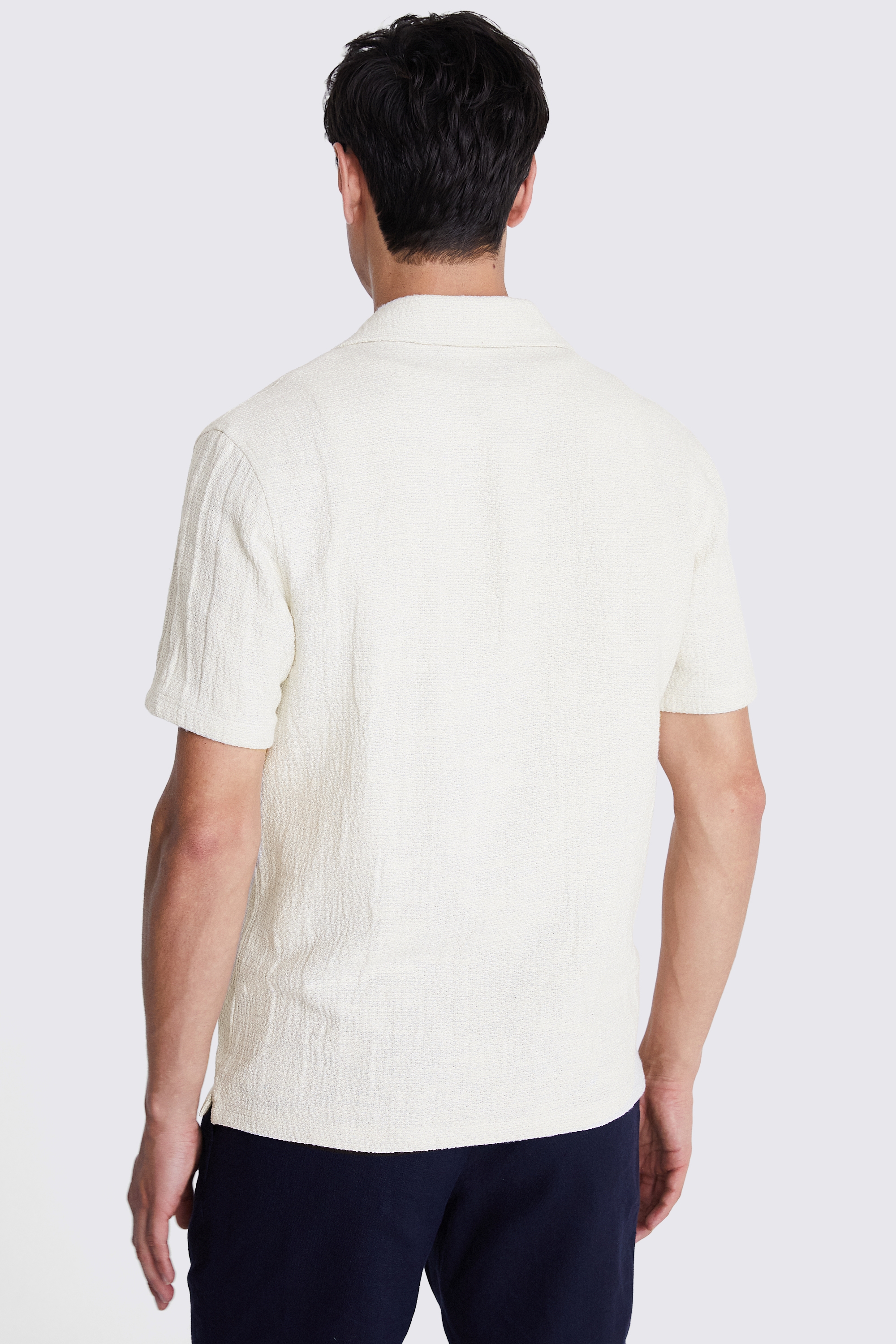 Off White Linen Blend Knitted Cuban Collar Shirt   Buy Online at Moss