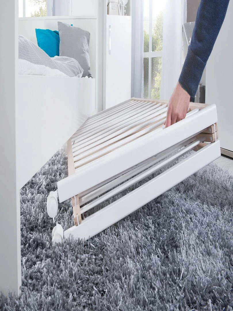 ROBA Lit pliable "Fold Up" 60x120   Réglable en hauteur   Blanc/Bois naturel   Blanc Beige