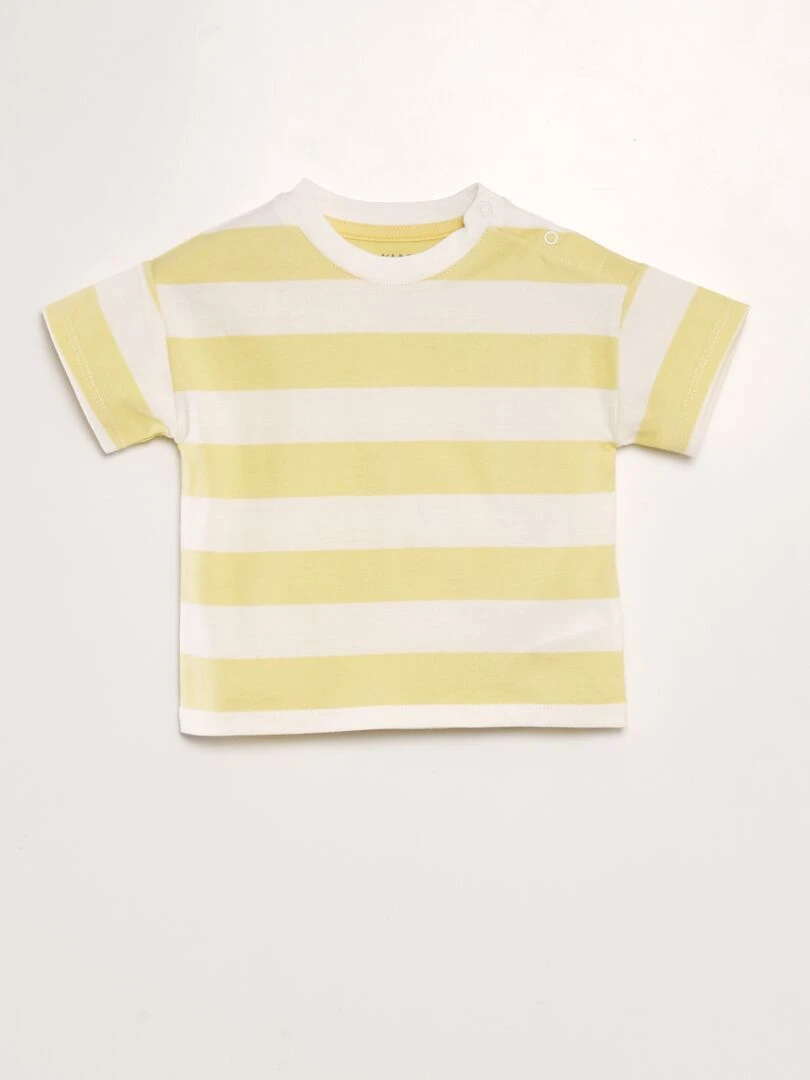 T shirt rayé à pression au col Jaune
