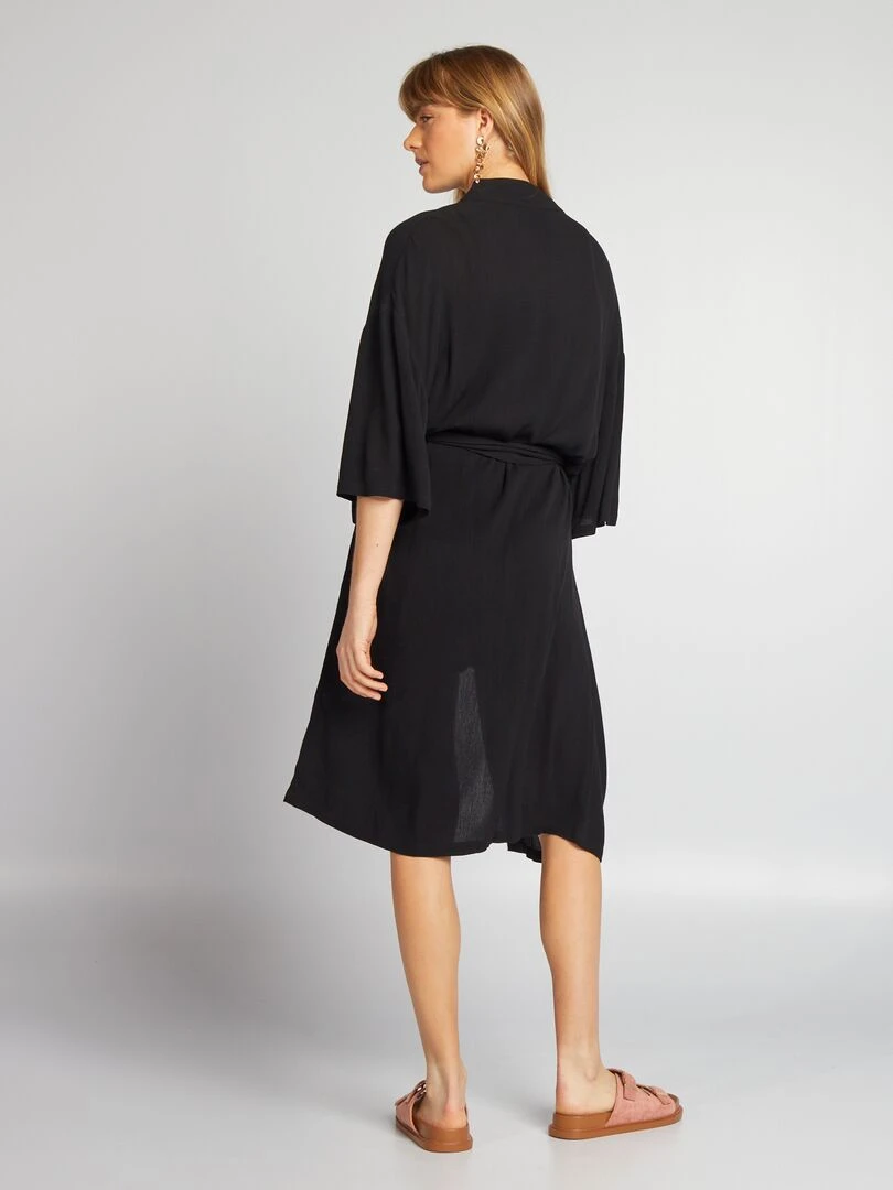 Kimono imprimé à ceinture   noir