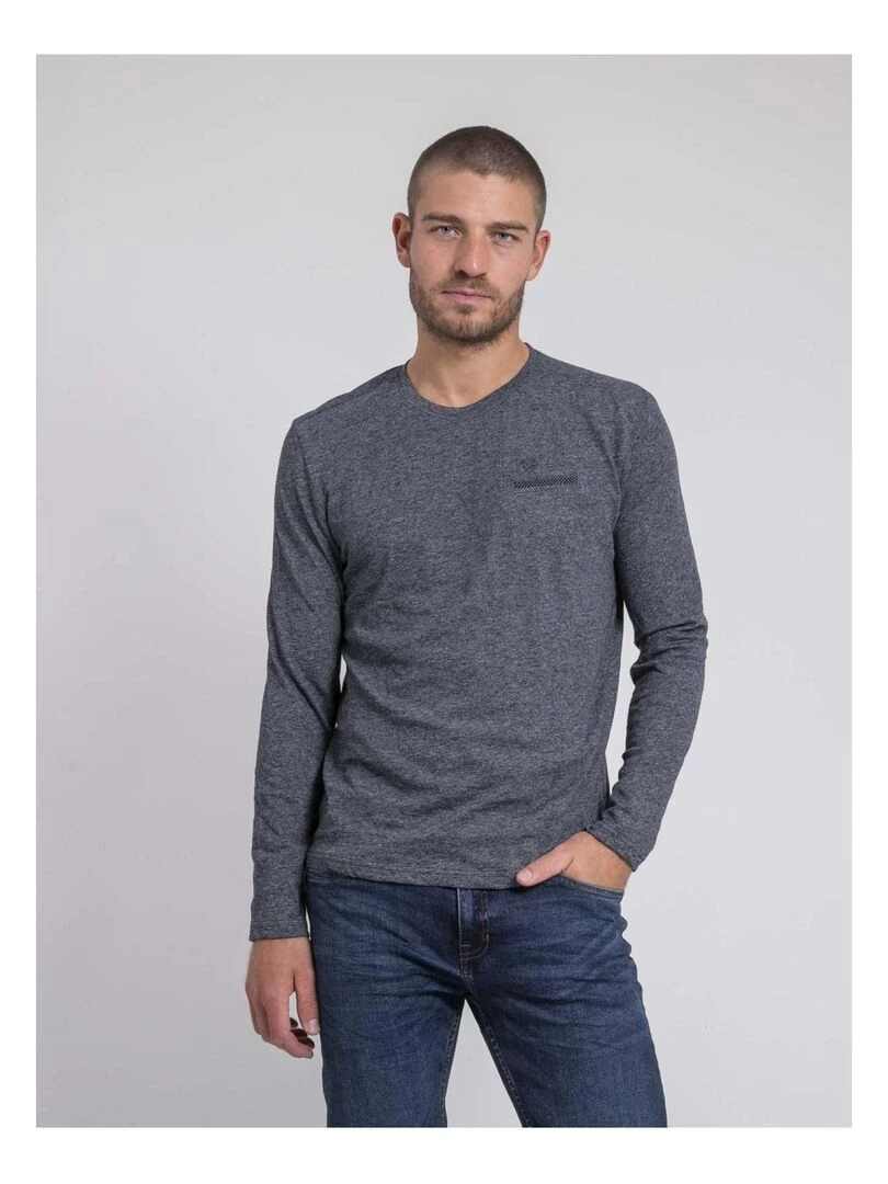T shirt manches longues col rond pur coton JABERTOLO Bleu marine