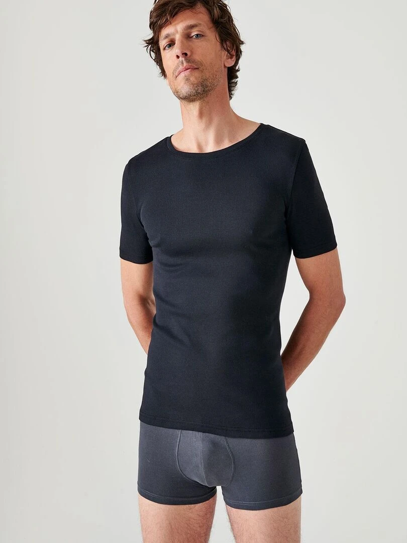 Lot de 2 t shirts col rond manches courtes Essential pur coton peigné Damart Noir