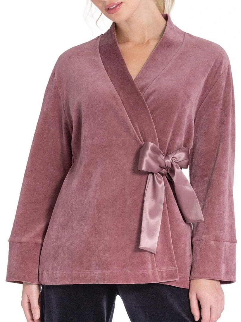 Kimono court velours à ceinture satiné Keina Rose