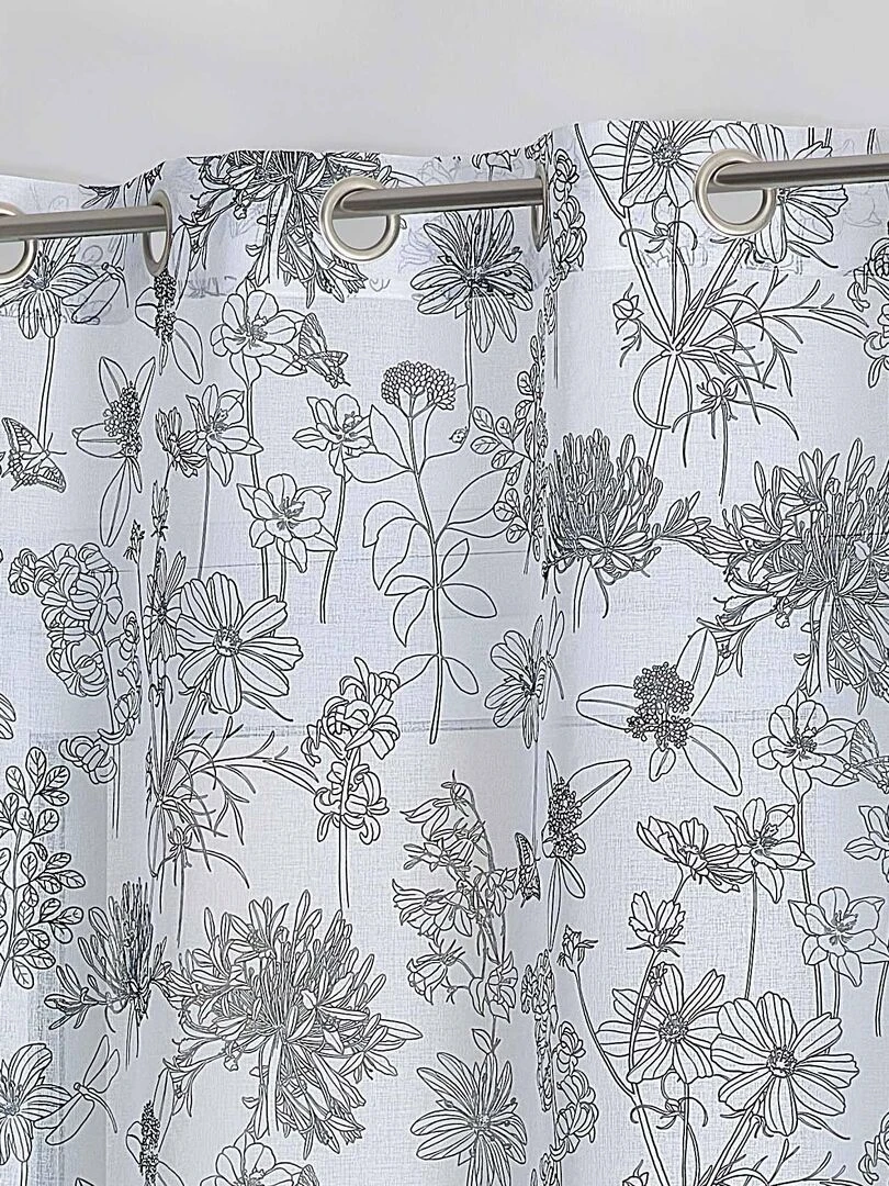 Voilage en étamine fleurie   Blanc