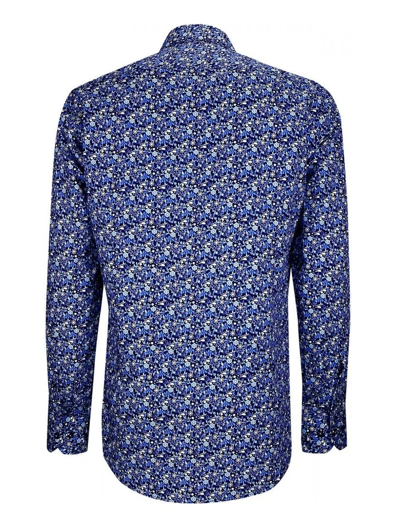Chemise cintrée tissu imprimé FIORA Bleu