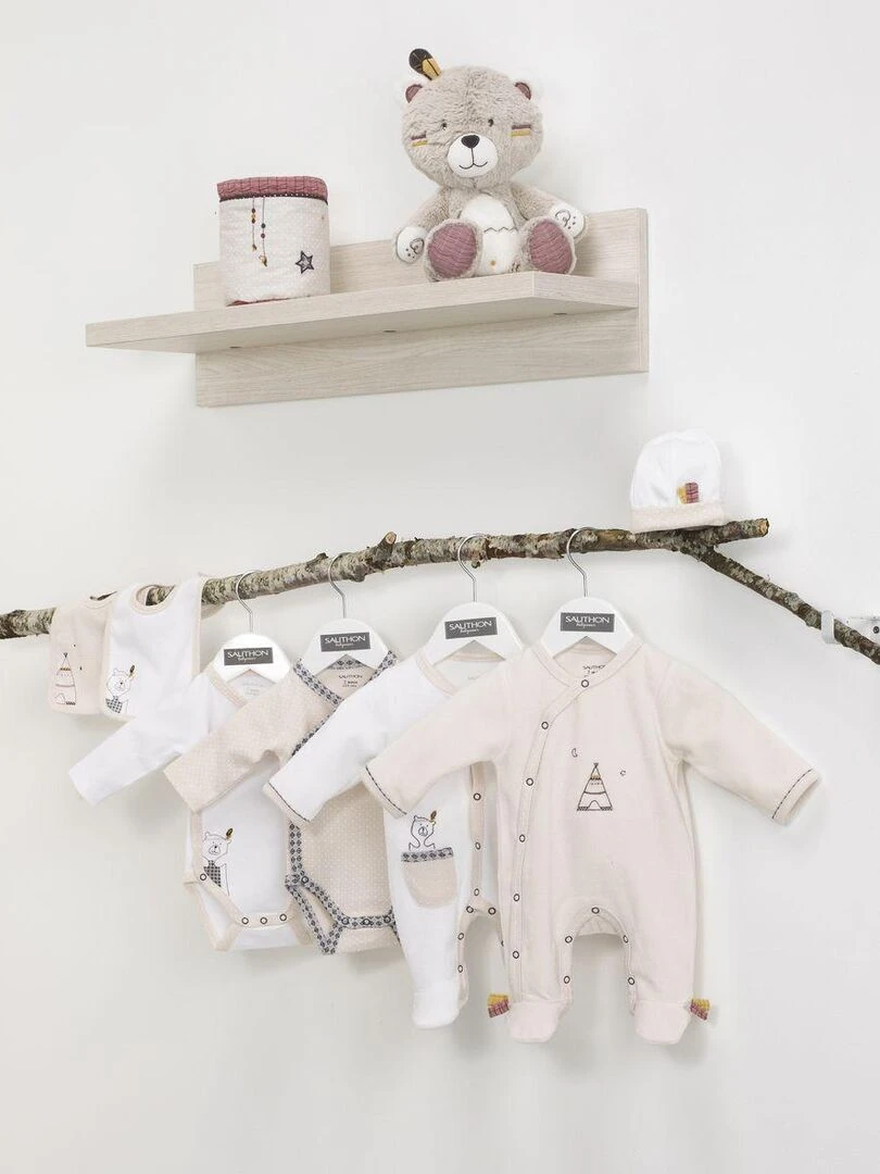 Pyjama bébé à manches longues en velours   SAUTHON   Beige