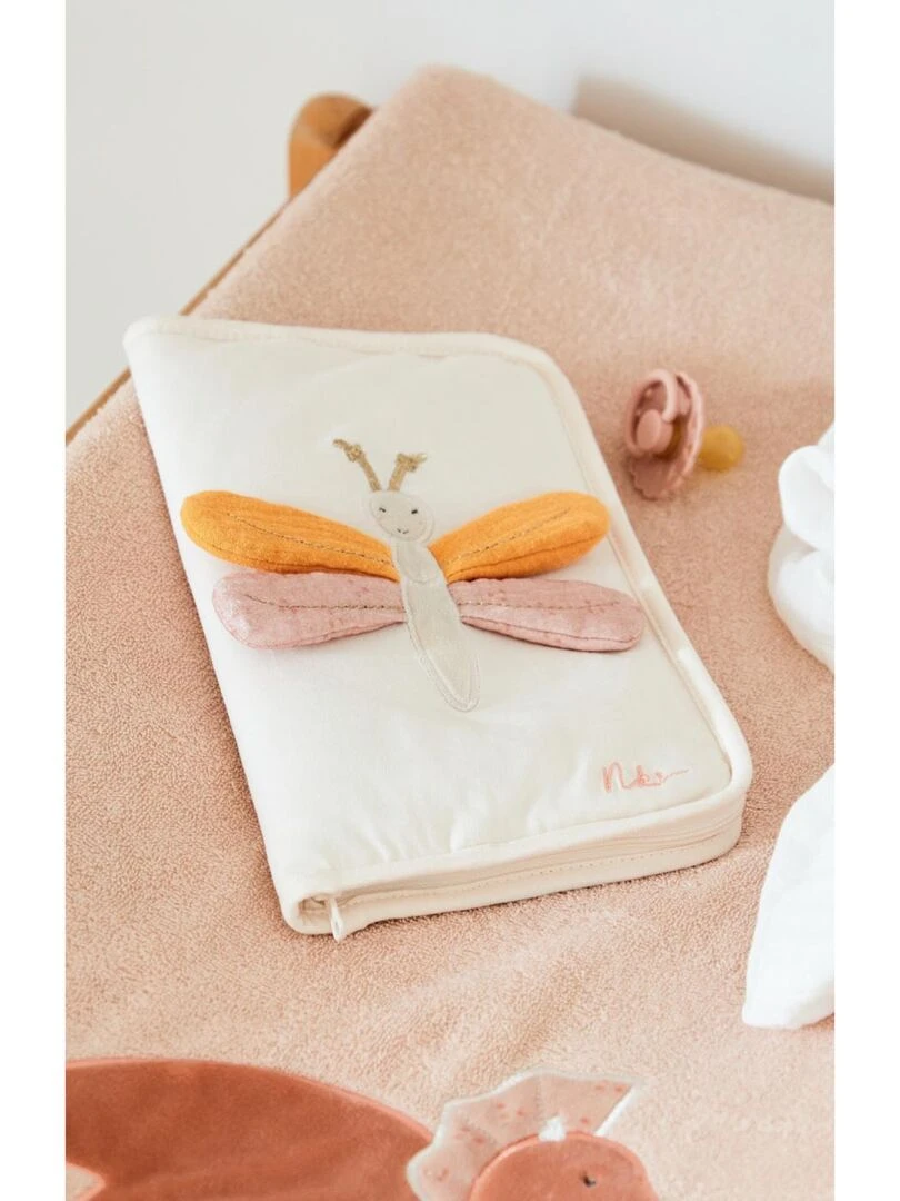 Protège carnet de santé libellule en Jersey Noukie's Blanc