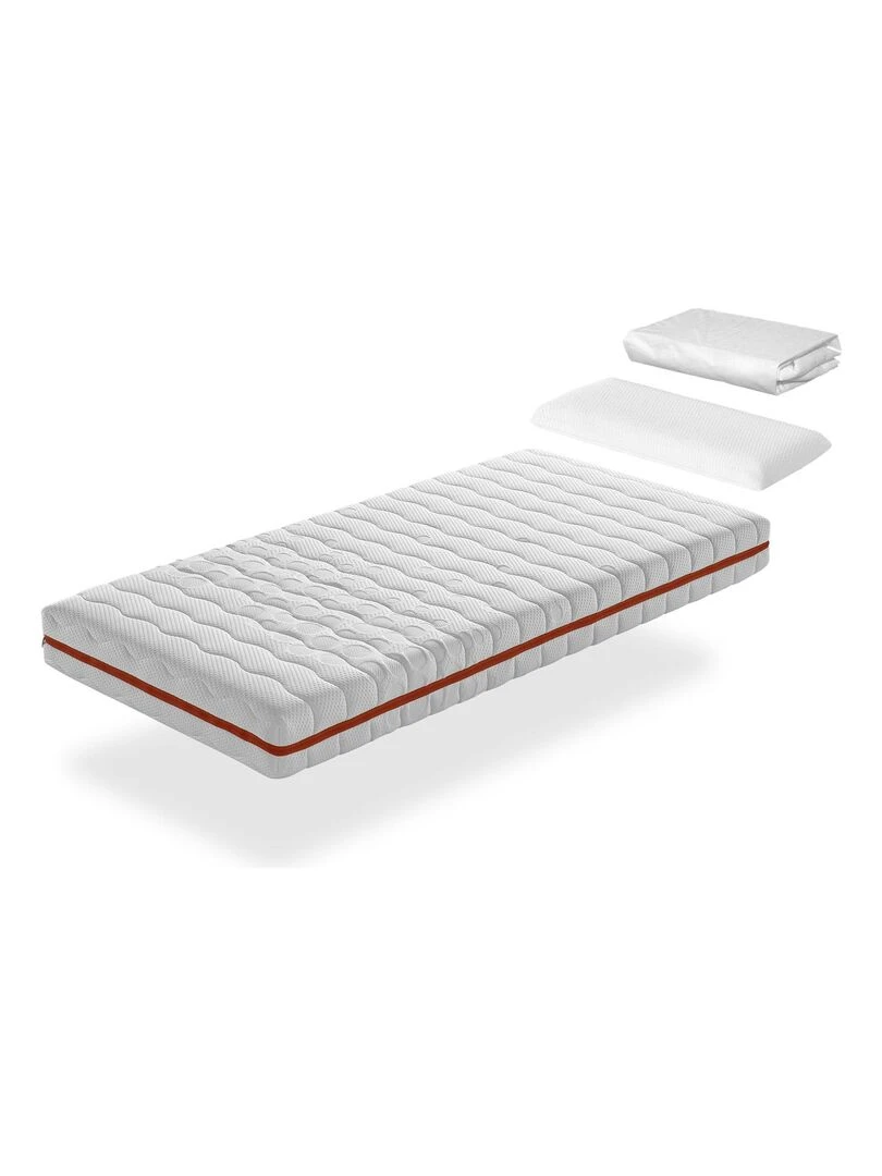 Pack Matelas Ressorts ensaches GEA RESSORTS Epaisseur 18 CM + 1 Oreiller +1 Protege matela Blanc
