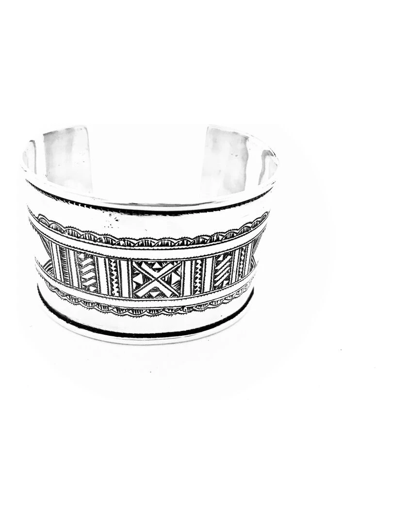 Bracelet touareg ethnique manchette large fait main  Bijoucolor   Argent