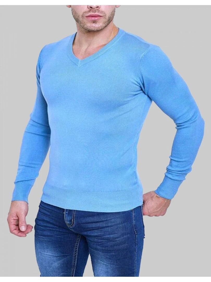 Pull manches longues col V Kebello Bleu ciel