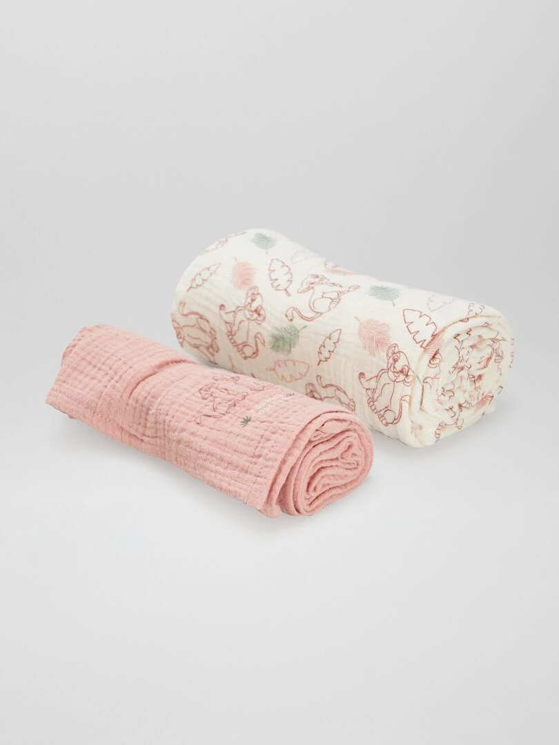 Lot de 2 langes en gaze de coton 'Simba' Rose