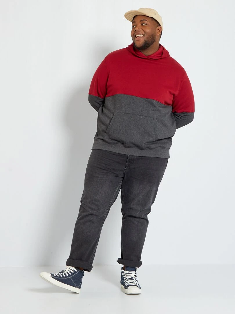 Sweat à capuche en molleton bicolore rouge bordeaux