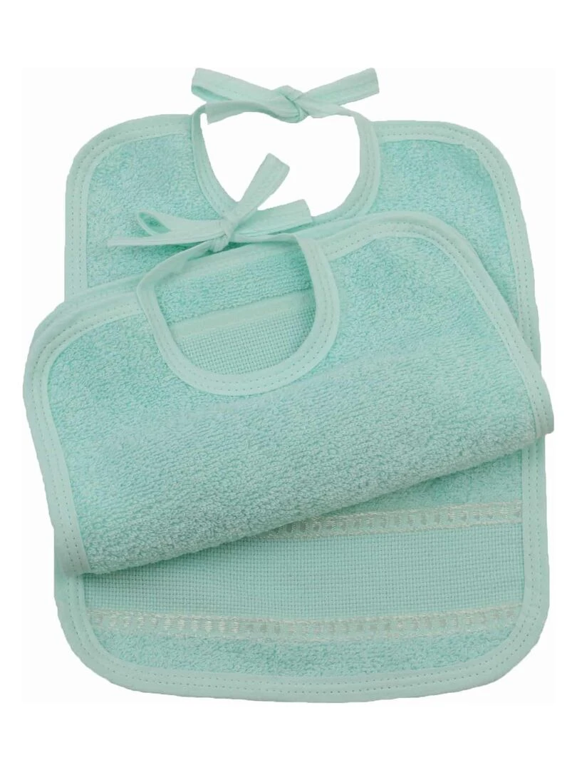 Lot de 2 bavoirs à liens avec toile aïda BAIDA Vert