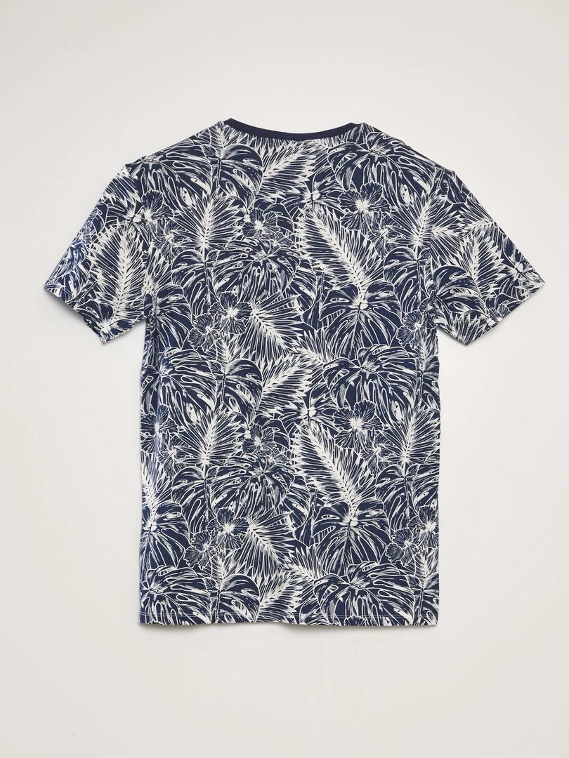 T shirt imprimé à col rond   Kaki/bleu marine