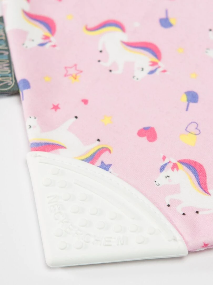 Bavoir bandana avec embout de dentition  Licorne   Rose