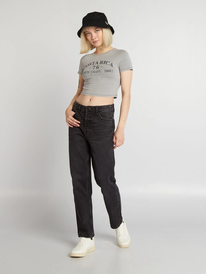 T shirt cropped 'London' Gris
