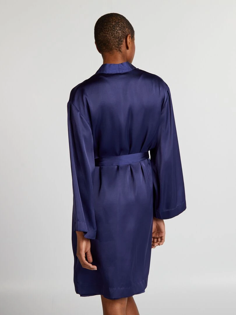 Peignoir long en satin   Bleu marine