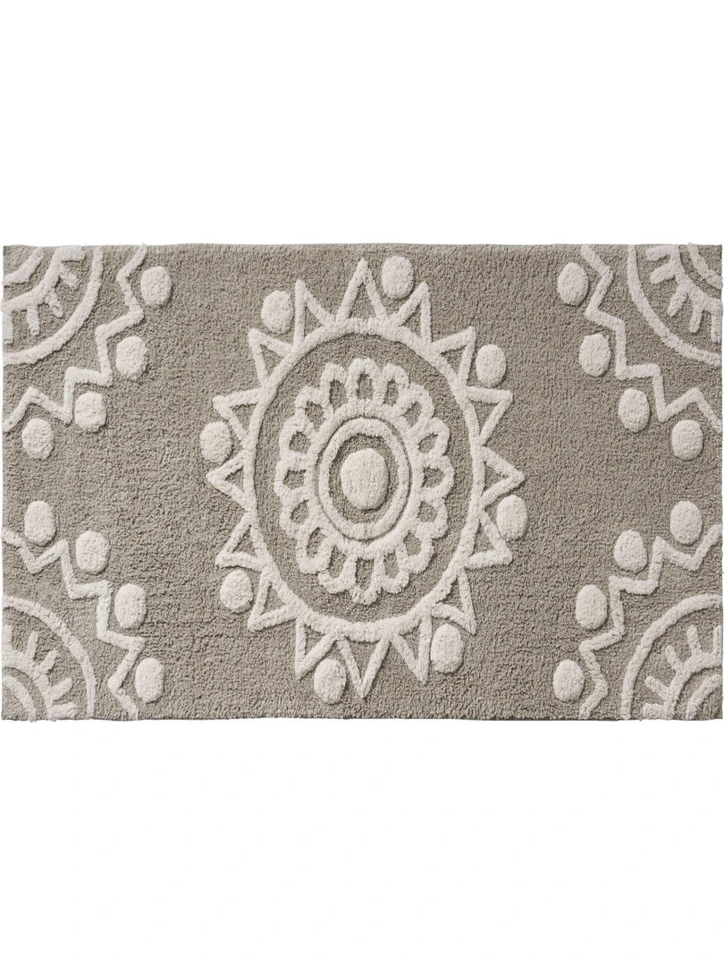 Tapis De Bain Fantaisie Coton Taupe 60x120cm Folk Colors Marron