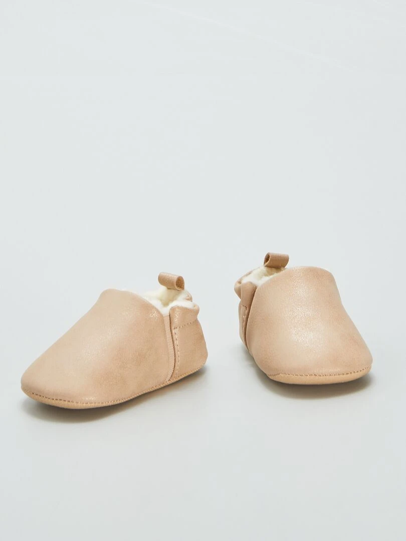Chaussons en suédine fourrés   Beige